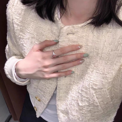 L'amour粉色天然石925银戒指日韩盐系清冷开口戒指