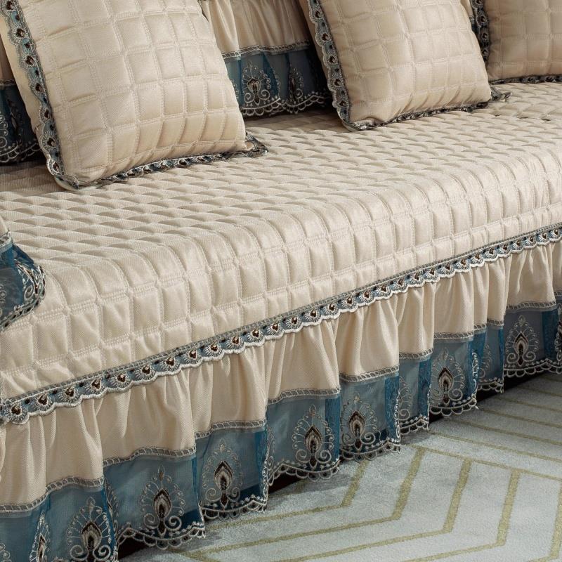 简约现代沙发垫防滑高档布艺纯色坐垫沙发套罩子欧式蕾丝四季通用