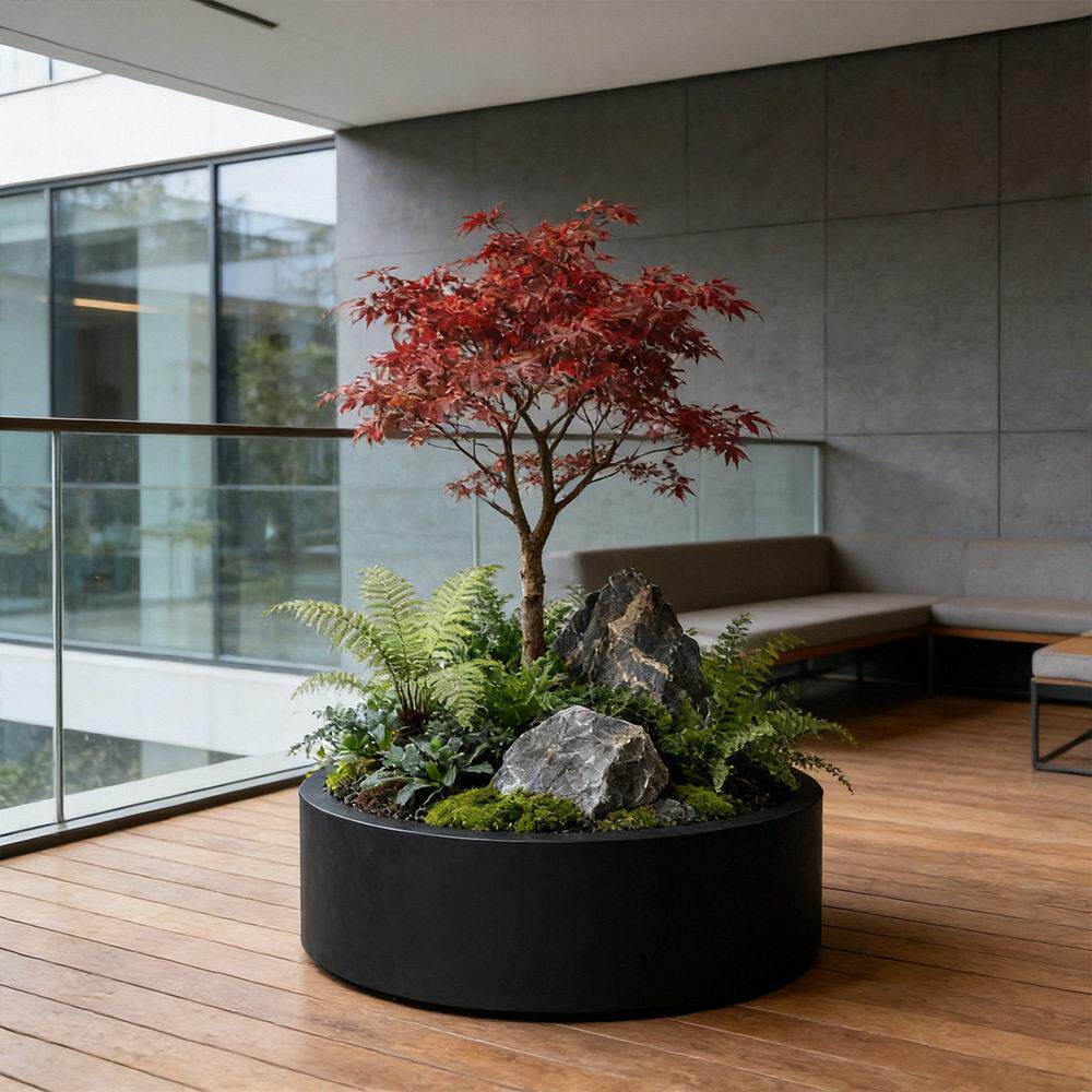 户外不锈钢金属造景花箱圆形种植箱花坛露台广场阳台圆柱花钵花盆