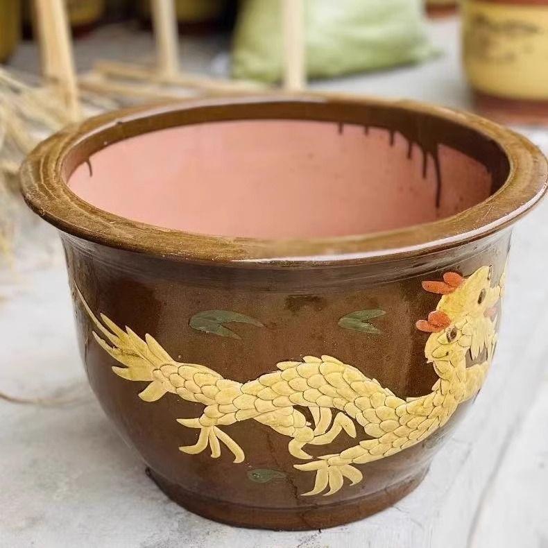 龙缸花盆特价陶瓷盆景大口径铁树盆透气庭院特大型陶土大缸盆清仓