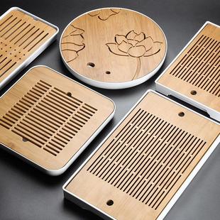 竹制小茶盘家用干泡茶具托 托盘沥水式储蓄一体简约现代小型功夫