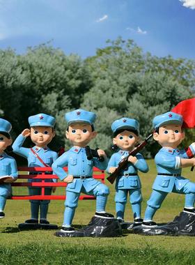 玻璃钢卡通小红军雕塑八路军人物公园学校园林景观红色文化大摆件