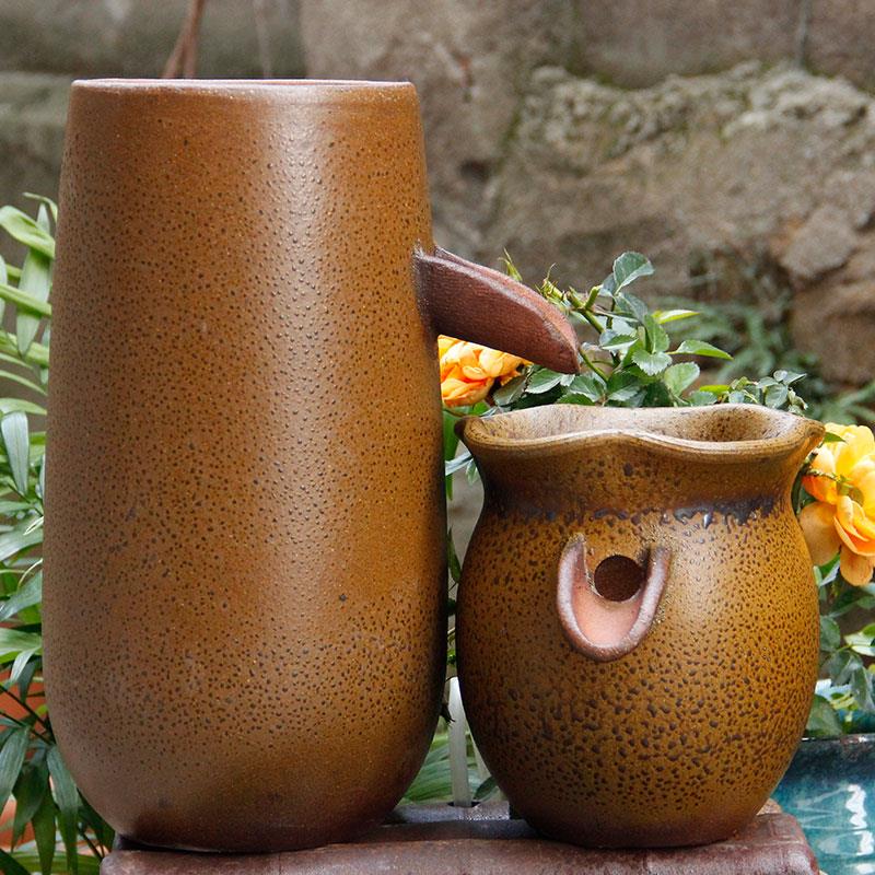 复古流水瀑布古法养鱼增氧循环过滤罐缸水泵罐子老旧坛子陶罐组合