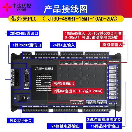 中达优控单板PLC工控板兼容FX3U 8轴控制带温度模拟量 带485通讯