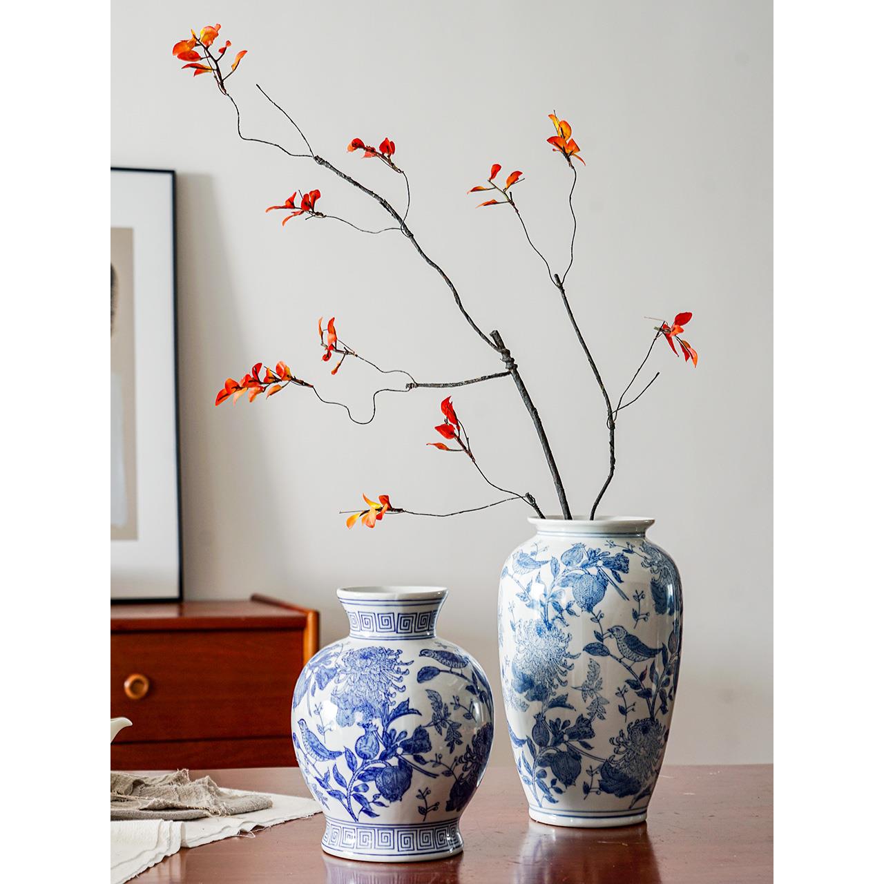 景德镇新中式覆古青花瓷陶瓷花瓶客厅装饰品摆件鲜花插花水培花器