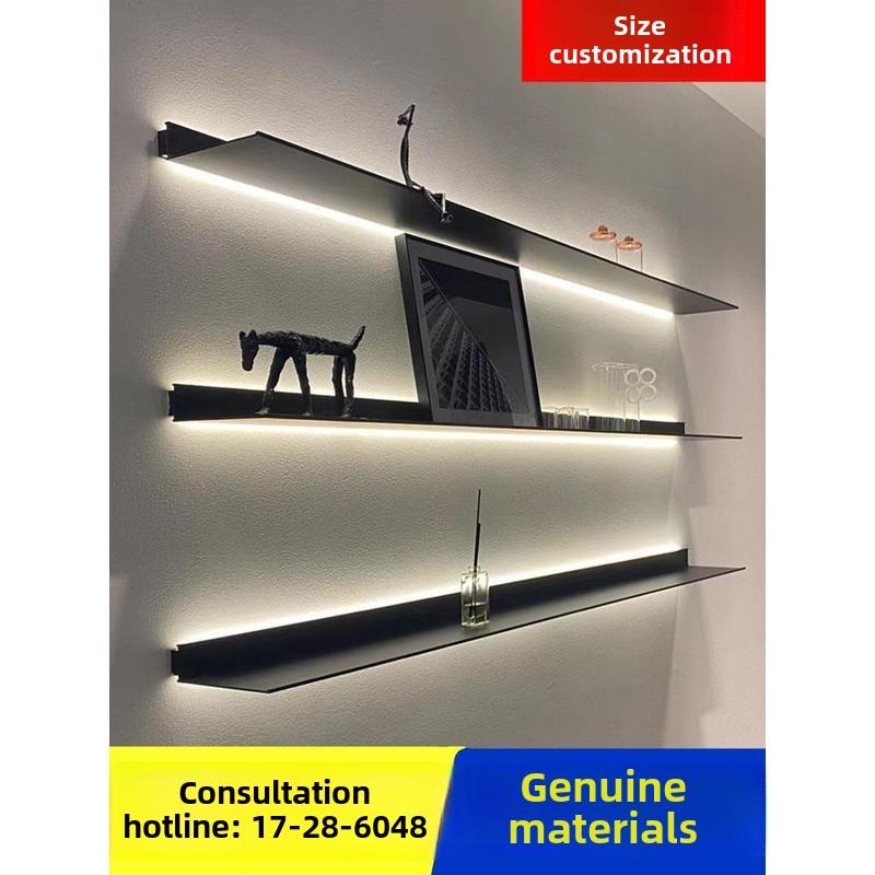 创意层板壁挂墙上书架铝合金发光置物架金属隔板客厅墙面LED充电