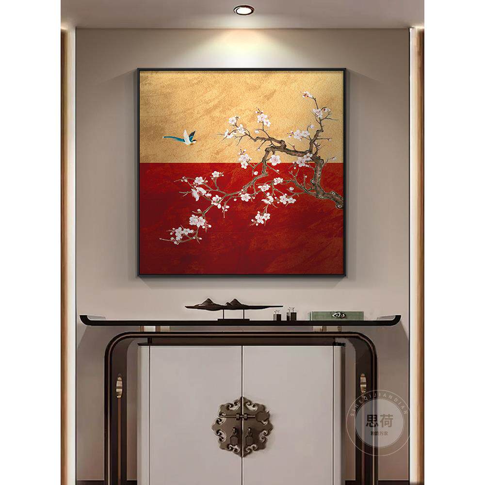 乐枝新风自习室装修画广场门厅挂画喜鹊梅花民族风情意境壁画