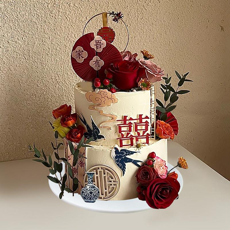 2025新款彷真蛋糕模型鲜花花卉简约订婚婚礼可定制假蛋糕样品道具