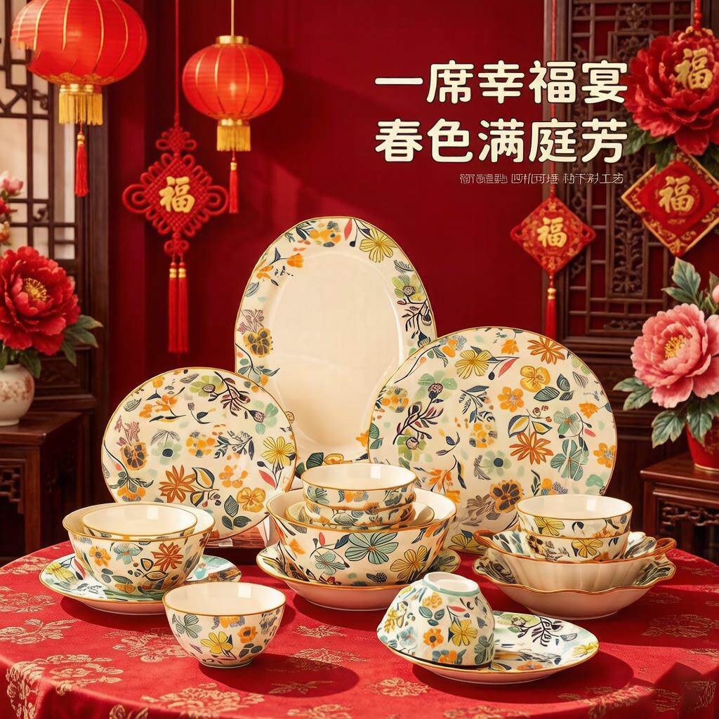 碗具碗碟套装家用2026新款碗盘碗筷高级感乔迁新居餐具套餐具图案
