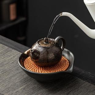 .储水壶承陶瓷干泡台双出水口养壶托高颜值小茶盘复古盖碗粗陶侘