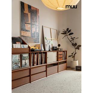 MUU书柜组合柜实木展示柜家用多功能电视柜落地矮书柜收纳储物柜