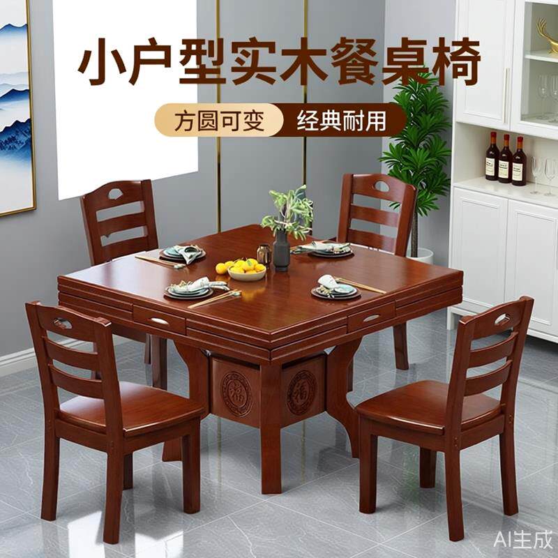 实木餐桌方桌可变圆桌家用小户型餐桌椅组合可伸缩圆桌折叠饭桌
