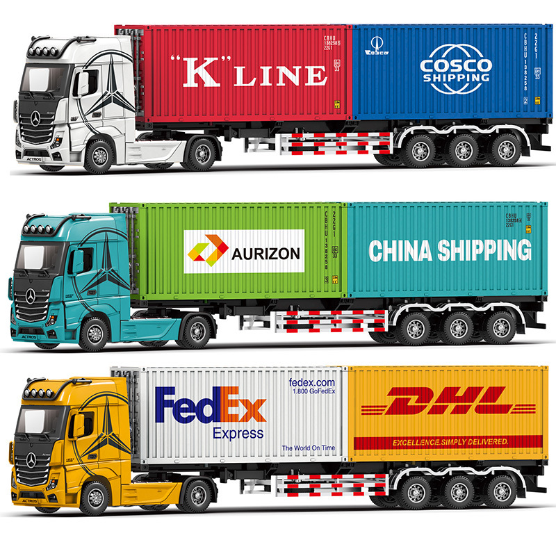 恒腾1:24全合金集装箱运输车模型双厢拖挂车大号牵引车物流半挂车