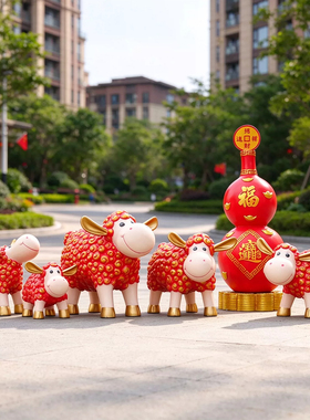 新春吉祥生肖羊玻璃钢雕塑摆件
