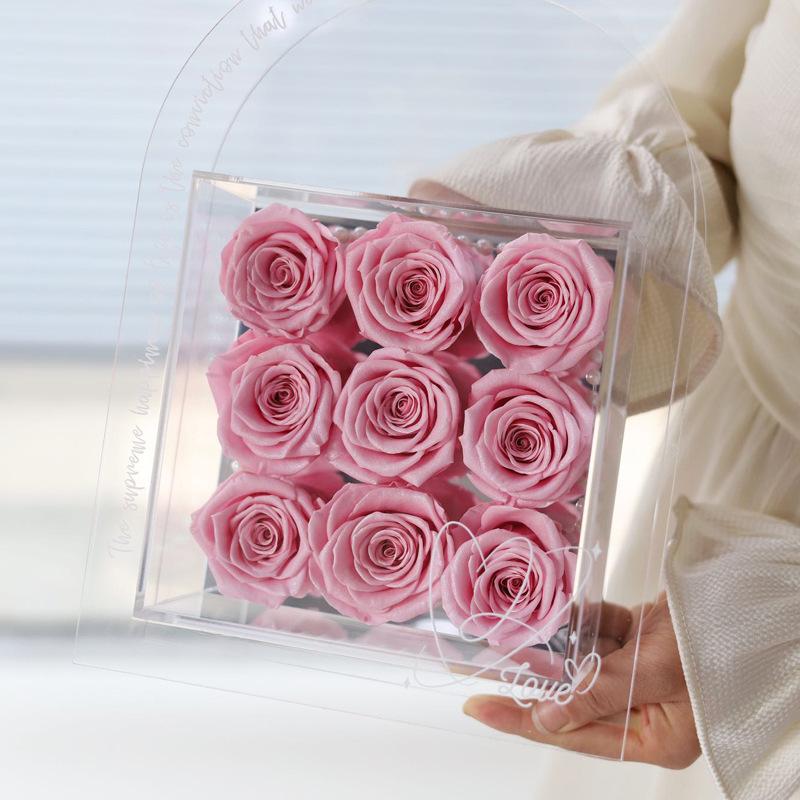 永生花9朵玫瑰花礼盒亚克力摆件