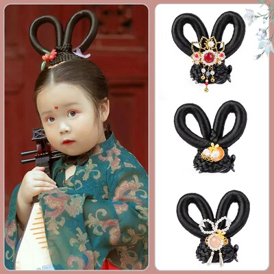 儿童古风汉服假发包古装仙女飞天抓夹发髻敦煌舞蹈演出头饰造型