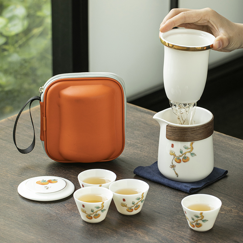 旅行茶具套装户外简约泡茶器羊脂玉茶杯白瓷茶壶便携式小套快客杯