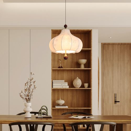 至御法式中古风餐厅布艺吊灯复古花纹实木卧室衣帽间吧台栗子灯