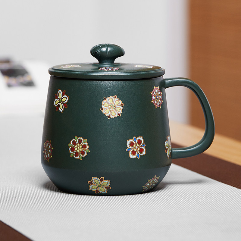 宜兴紫砂杯盖杯绿泥手工泡茶杯子单杯个人专用高端茶具家用大容量