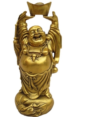 黄铜纯铜弥勒佛手举元宝像摆件大号招财笑佛顶天佛站像弥勒佛