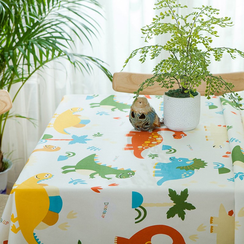 田园可爱恐龙卡通餐桌布艺儿童小方桌茶几台布帆布宿舍书桌长方形