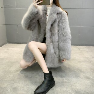 有口袋春冬新款皮草外套女中长款加厚加绒冬季时尚显瘦毛毛绒大衣