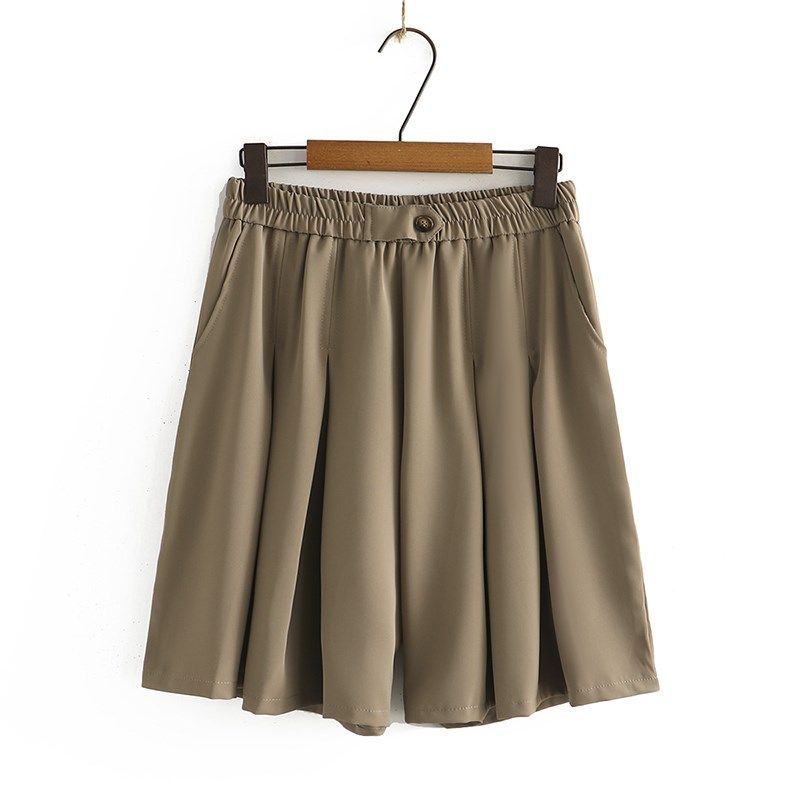 大码女装胖MM高腰显瘦阔腿百褶西装短裤2023年夏季新款A字裙裤