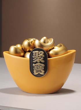 招财猫聚宝盆摆件新中式乔迁开业礼物客厅酒柜前台聚财装饰品摆设