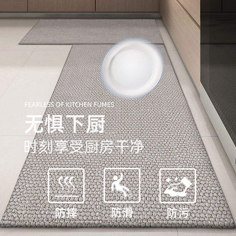 简约原木风厨房专用地垫防油防水厨房门口脚垫子可擦免洗防滑地毯
