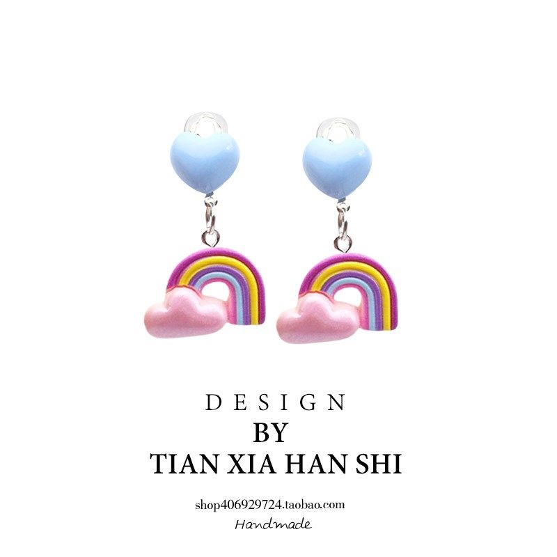 韩国儿童卡通耳夹彩虹花朵兔子草莓可爱耳环宝宝防痛无耳洞耳饰潮,童装/婴儿装/亲子装,项链,淘宝优惠券,粉丝福利购,淘宝优惠卷