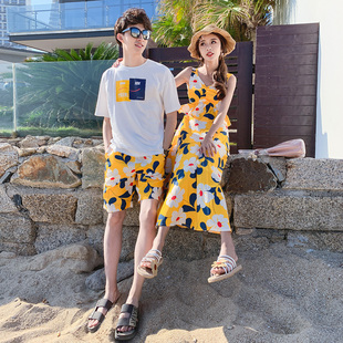 套装 男短裤 女显瘦高腰长裙度假波西米亚连衣裙 2020夏装 沙滩情侣装