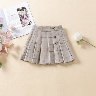 女童半身裙百褶裙秋冬2023新款儿童洋气格子百搭短裙女孩外穿裙子