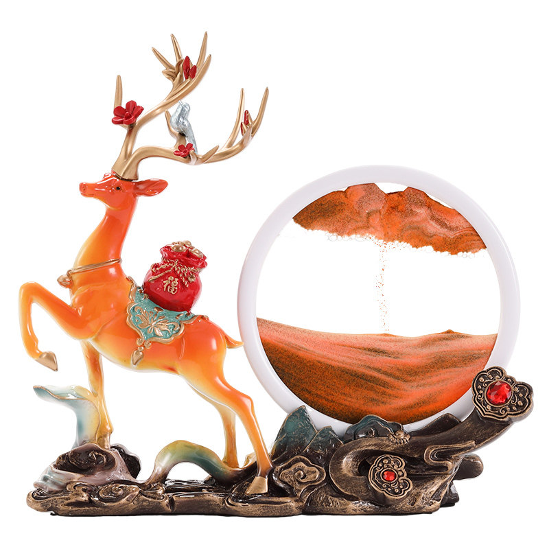 新中式流沙画摆件招财鹿玄关电视柜家居高档搬家开业装饰摆设沙漏,家居饰品,装饰摆件,淘宝优惠券,粉丝福利购,淘宝优惠卷