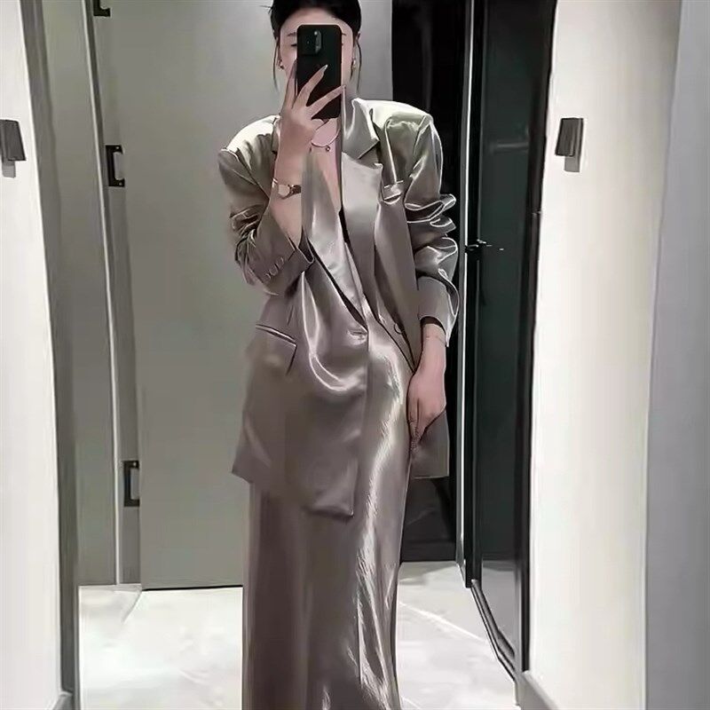 高级感休闲西装外套女春季新款气质中长款西服半身裙子两件套装女