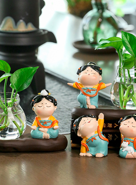 可爱唐仕淑女花瓶客厅插花创意小摆件装饰透明玻璃瓶绿萝水培器皿