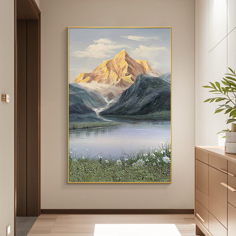 日照金山入户玄关装饰画 画手绘油画 画走廊过道挂画 画山水风景