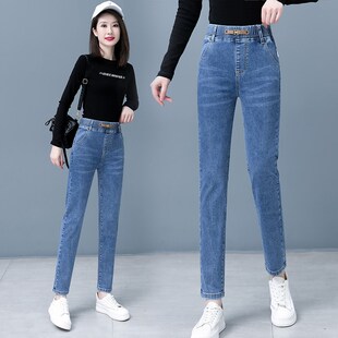 夏季薄款高腰松紧腰中年妈妈牛仔裤女2024新款弹力修身小脚铅笔裤