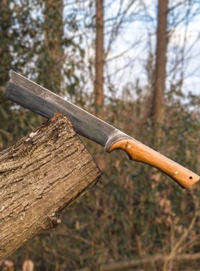 弹簧钢手工锻打NATA平头排障柴刀户外砍山求生劈竹子丛林开路生存