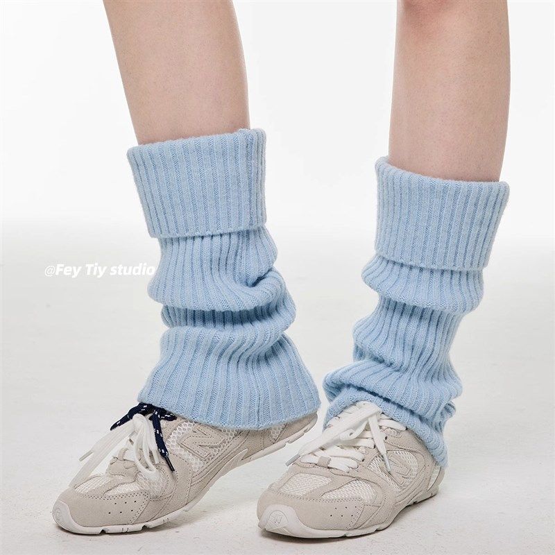 feytiy 奶蓝色袜套 百搭保暖秋冬针织小腿袜 叠搭毛线堆堆腿套女,女士内衣/男士内衣/家居服,长筒袜,淘宝优惠券,粉丝福利购,淘宝优惠卷