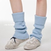 百搭保暖秋冬针织小腿袜 feytiy 奶蓝色袜套 叠搭毛线堆堆腿套女