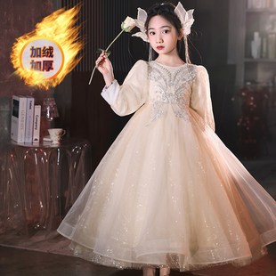 女童晚礼服轻奢小众高端儿童公主裙婚纱钢琴演出连衣裙加绒加厚冬