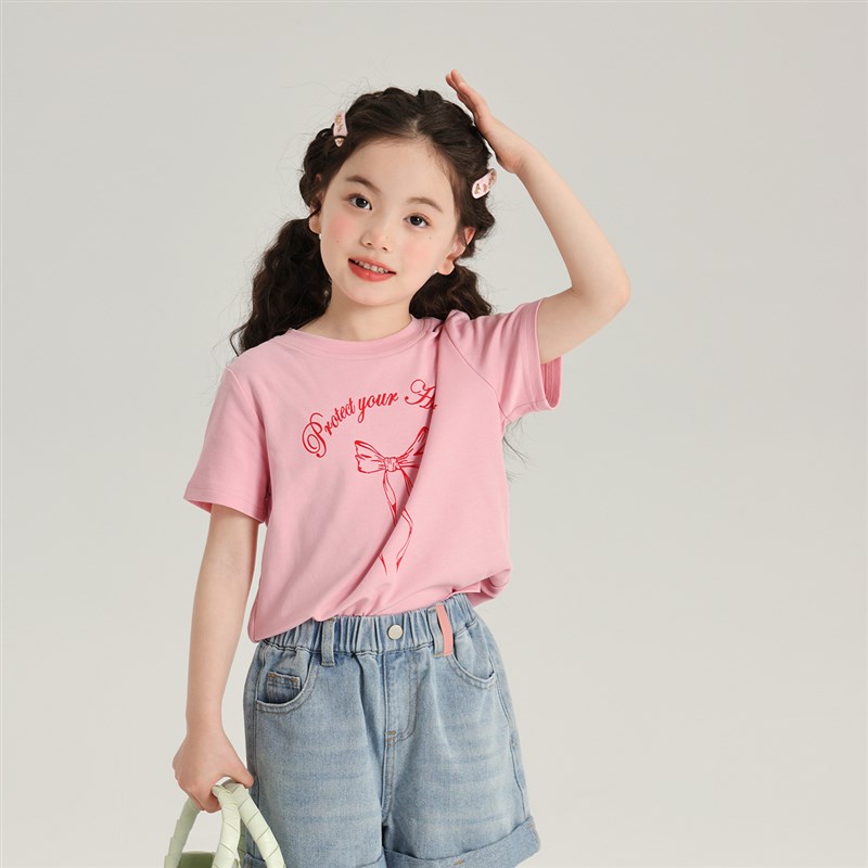 沫沫家童装夏装女童夏季短袖2024新款儿童蝴蝶结修身打底T恤