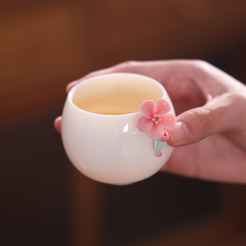 手工捏花陶瓷主人杯单杯女高端品茗杯精致粉色功夫茶具喝茶杯送礼,餐饮具,茶杯,淘宝优惠券,粉丝福利购,淘宝优惠卷