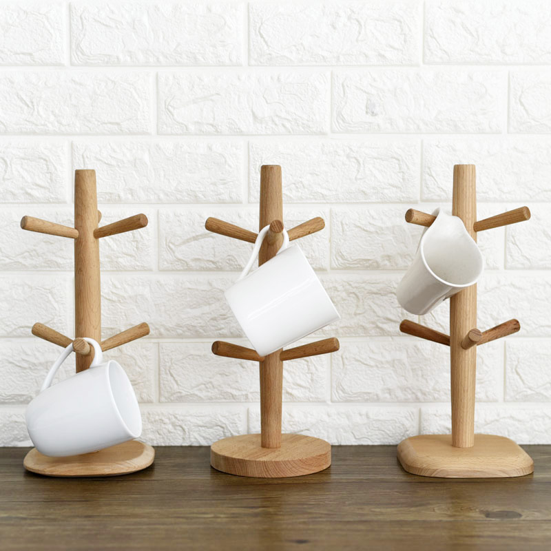 日式家居小物榉木制挂杯架实木杯子架马克杯架杯子收纳架桌面