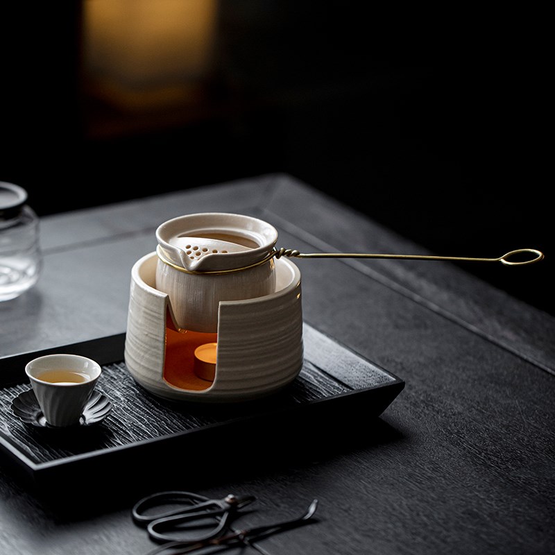 草木祠陶瓷煮茶壶侧把过滤温茶壶茶海分茶器苏打釉公杯蜡烛温茶炉