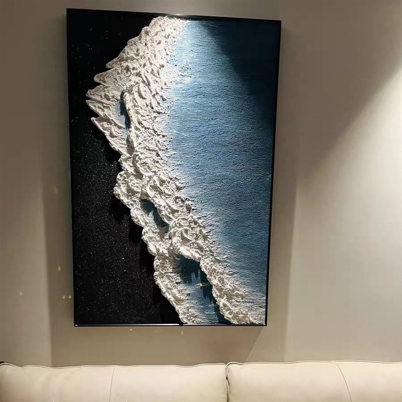 高级感大气手绘油画立体浮雕砂岩装饰画客厅玄关会议室壁画沙滩画图片