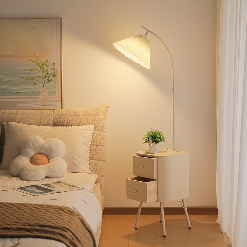 法式奶油风落地灯客厅卧室沙发旁边几茶几置物网红床头柜台灯一体