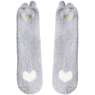 女生睡觉防脚冷神器热脚月子珊瑚绒中筒袜子女秋冬季 加绒加厚保暖