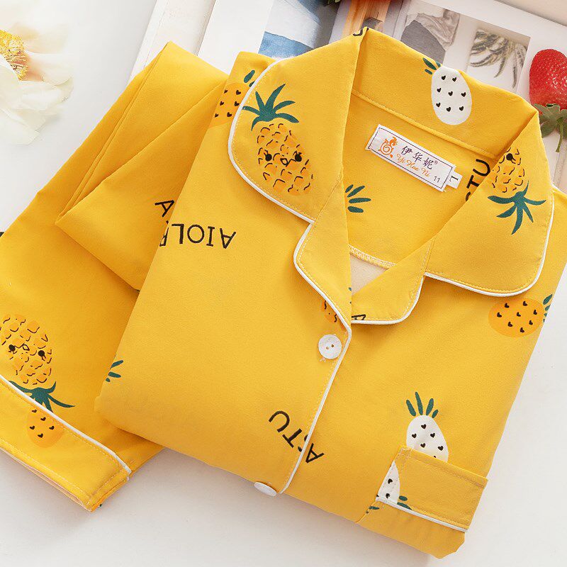 短袖长裤睡衣女夏2024新款春秋季纯棉开衫可爱薄款全棉家居服套装