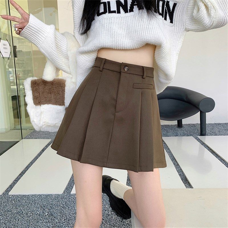 西装面料半身裙女大码胖mm高腰显瘦A字裙短款防走光黑色百褶裙夏